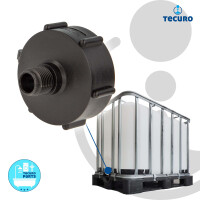 tecuro IBC Adapter Anschlusskappe mit Grobgewinde S60 x 6 und Außengewinde 1/2 Zoll (DN15), HDPE