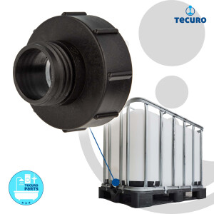 tecuro IBC Adapter mit Grobgewinde S100 x 8 auf Außengewinde S60 x 6, HDPE