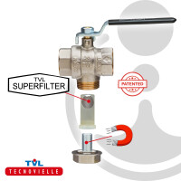 TVL SUPERFILTER - Kugelhahn mit Filter und Magnet, beidseitig Innengewinde, Typ 3104, Messing vernickelt