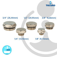 tecuro Blindstopfen, Verschlussstopfen 3/4 Zoll - selbstdichtend mit O-Ring - Messing vernickelt
