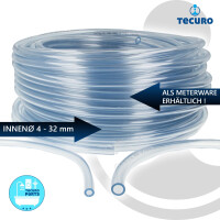 tecuro PVC-Schlauch Innen-Ø: 13 mm - Wandstärke 2 mm, transparent, flexibel, für Lebensmittel, Wasser, Öl, Benzin, max. +60°C