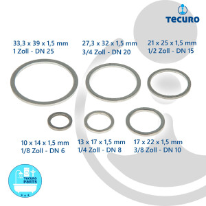 tecuro Aluminium - Flachdichtung, Dichtring, für Ölinstallation - 13 x 17 x 1,5 mm - 1/4 Zoll - DN 8