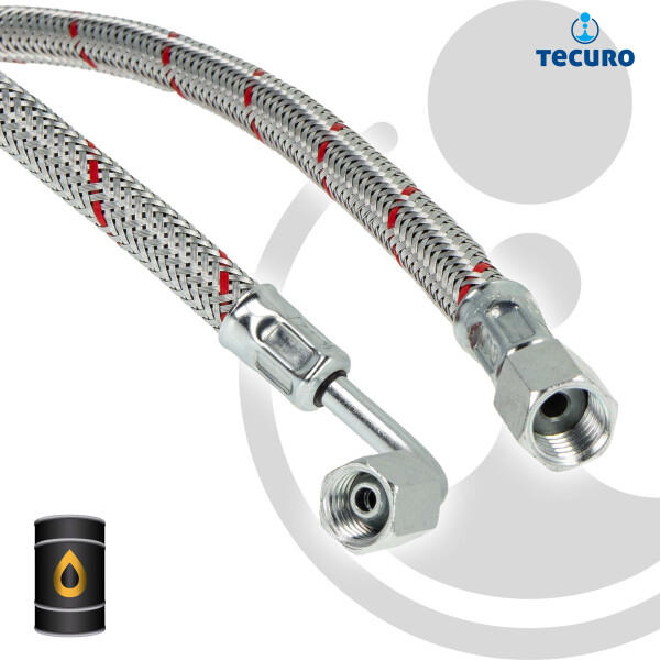 tecuro Ölschlauch 1000 mm x M12x1,5 x M12x1,5 Überwurfmutter (DN8), konisch dichtend, einseitig Rohrbogen 90°