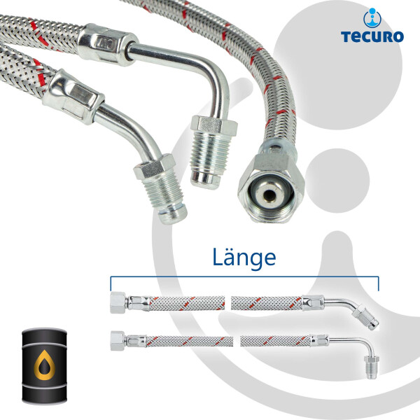 tecuro Universal - Ölschlauch mit losem 1/4 Zoll Dichtnipppel x 3/8 Zoll Überwurfmutter - konisch dichtend