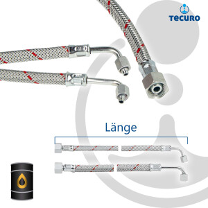 tecuro Universal Ölschlauch mit SR 6 LLR Konus mit M10x1 ÜWM - 90° Rohrbogen x 3/8 Zoll ÜWM x 1000 mm - konisch dichtend