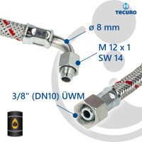 tecuro Universal Ölschlauch mit SR 8 LLR Konus mit M12x1 ÜWM - Rohrbogen x 3/8 Zoll Überwurfmutter - konisch dichtend