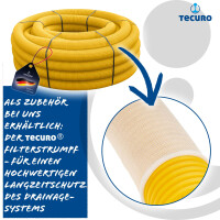 tecuro Drainagerohr, flexibel, gewellt und geschlitzt, DN 50 60 80 100, verschiedene Längen, PVC-U, DIN 1187