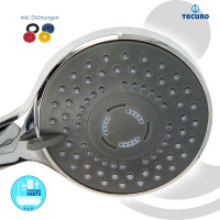 tecuro Komfort-Handbrause Ø 100 mm, mit 3-Funktionen und Antikalknoppen, verchromt