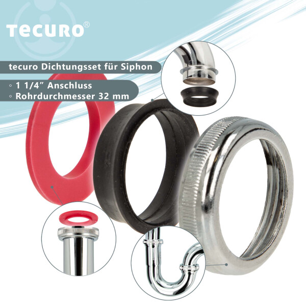 tecuro Rändelmutter - Verbindungsmutter-Set für 1 1/4 Zoll Waschtisch-Siphons
