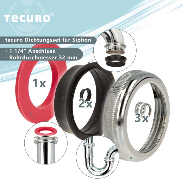 tecuro Rändelmutter - Verbindungsmutter-Komplettset für 1 1/4 Zoll Waschtisch-Siphons