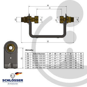JS Wasserzähler-Bügel 3/4 x 1/2 Zoll, für Einstrahlzähler mit Baulänge 110 mm, nicht verstellbar, verzinkt