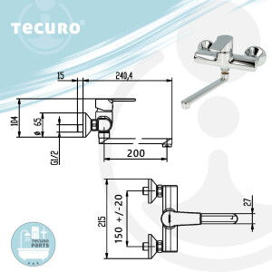 tecuro K15 DESIGN Wand - Spültischarmatur, glanzverchromt, mit Auslauf 200 mm