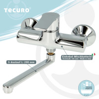 tecuro K15 DESIGN Wand - Spültischarmatur, glanzverchromt, mit Auslauf 200 mm