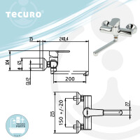 tecuro K15 DESIGN Wand - Spültischarmatur, glanzverchromt, mit Auslauf 200 mm
