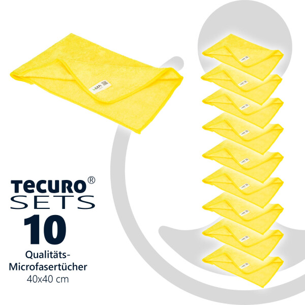 ULITH Clean-Basic Microfasertuch (10 Stück), 40 x 40 cm, Gelb, 210 GSM, Robust, Langlebig, mit hoher Wasseraufnahme