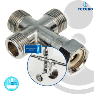 tecuro T-Stück allseitig 3/8 Zoll - Abzweigverteiler für Eckventile MS-verchromt - mit Dichtung