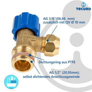tecuro Eckventil 1/2 Zoll x 3/8 Zoll/Quetschverschraubung...