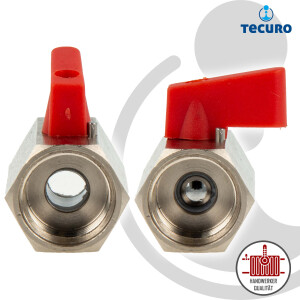 tecuro MINI Kugelhahn beidseitig Innengewinde von 1/8 bis 1/2 Zoll Messing verchromt 1/2 Zoll (DN15) Griff rot