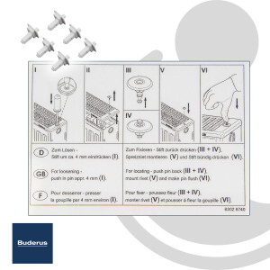 Klemmstifte Clips Halterung für Gitter/Rost Heizkörper Buderus Junkers Sieger 63028127