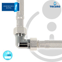 tecuro Winkel 90° beidseitig 3/8 Zoll Außengewinde passend für Flexschläuche, Messing verchromt