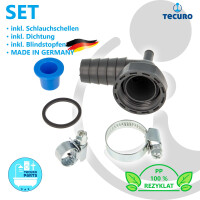 tecuro 90° Geräteanschlusstülle mit 1 Zoll UWM x Tülle 19-23 mm und Kondensatanschluss Ø 8 mm, REZYKLAT