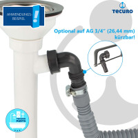 tecuro 90° Geräteanschlusstülle 1 Zoll ÜWM x Tülle 19-23 mm oder 3/4 Zoll AG, extra lang, für Spülensiphon, REZYKLAT