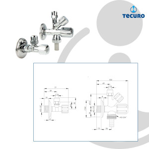 tecuro Kombi-Set, Eckventil & WAS-Ventil 1/2 Zoll (nicht selbstdichtend) mit Formgriff