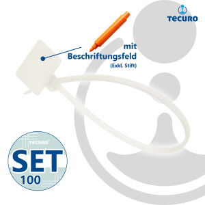 tecuro Kabelbinder 3,5 x 200 mm, mit Beschriftungsfeld,...