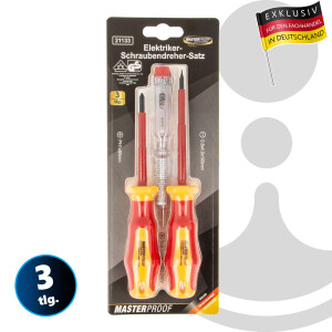 MASTERPROOF PROFESSIONAL Elektriker- Schraubendreher-Satz mit Spannungsprüfer 250 V, Schlitz/Kreuzschlitz, VDE / GS,  21133