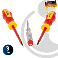 MASTERPROOF PROFESSIONAL Elektriker- Schraubendreher-Satz mit Spannungsprüfer 250 V, Schlitz/Kreuzschlitz, VDE / GS,  21133