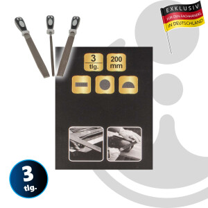 MASTERPROOF PROFESSIONAL Feilen-Satz, 3-teilig - Flach / Halbrund / Rund, 200 mm, 24104