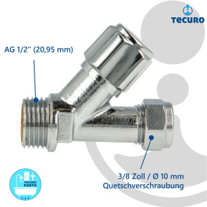 tecuro COMFORT Schrägsitzventil 1/2 Zoll x 3/8 Zoll, nicht selbstdichtend, MS-glanzverchromt