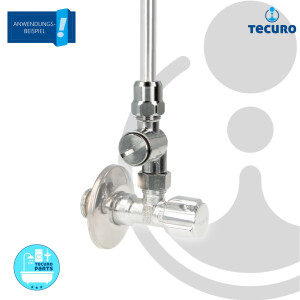 tecuro Winkel-Verschraubung mit Filter 3/8 Zoll Überwurfmutter x Quetschverschraubung Ø 10 mm/3/8 Zoll AG, Messing verchromt