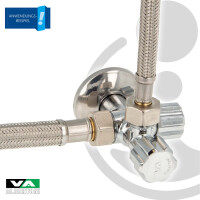 VA Albertoni Doppeleckventil Eckventil 1/2 Zoll (DN 15), mit 2 x 1/2 Zoll Abgängen, einzeln absperrbar - Messing verchromt D445694