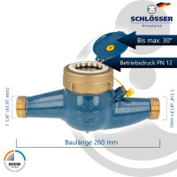 B_WARE JS Hauswasserzähler MNR 1 Zoll DN 25  Q3=10, R80,  Baulänge 260 mm