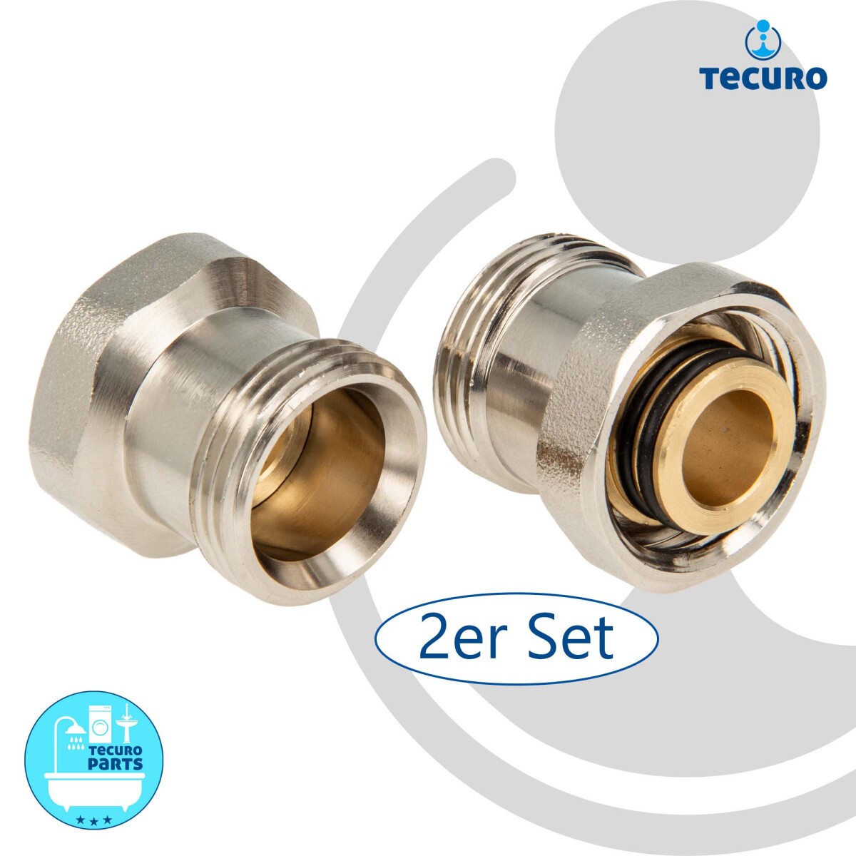 Produktbild von Tecuro Eurokonus-Verlängerung 20 Mm – 3/4 Zoll AG/IG, Messing Vernickelt, DN20, 2er-Set