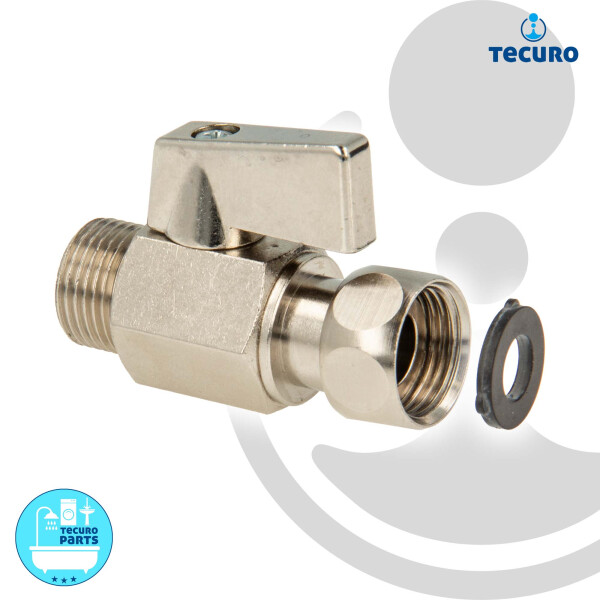 tecuro MINI Kugelhahn Überwurfmutter 3/8 Zoll x Außengewinde 3/8 Zoll, DN10, Messing verchromt