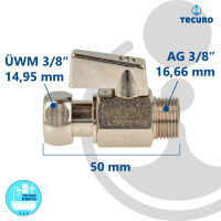 tecuro MINI Kugelhahn Überwurfmutter 3/8 Zoll x Außengewinde 3/8 Zoll, DN10, Messing verchromt