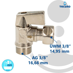 tecuro MINI Winkel-Kugelhahn Überwurfmutter 3/8 Zoll...
