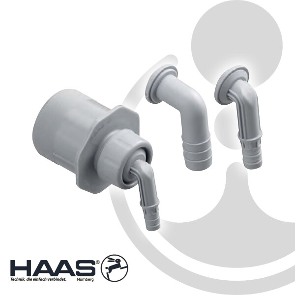 HAAS Schlauchnippel DN 50, mit 3 x Tülle Ø 11, Ø 14, Ø 20 mm, Geruchsverschluss und Rückstausicherung Typ 5014
