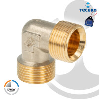 tecuro Winkel 90° mit beidseitig Eurokonus G 3/4 Zoll AG, DN 20, DVGW, Messing teilvernickelt