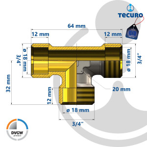 tecuro T-Stück mit allseitig Eurokonus G 3/4 Zoll AG, DN 20, DVGW, Messing teilvernickelt