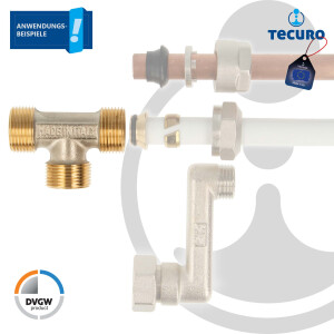 tecuro T-Stück mit allseitig Eurokonus G 3/4 Zoll AG, DN 20, DVGW, Messing teilvernickelt