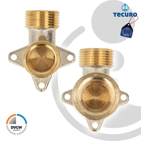 tecuro Wandscheibe - Wandwinkel 90° mit Eurokonus G 3/4 Zoll AG x G Innengewinde, DN20, DVGW, Messing teilvernickelt