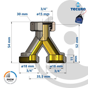 tecuro Y-Stück mit allseitig Eurokonus G 3/4 Zoll AG, DN 20, DVGW, Messing teilvernickelt