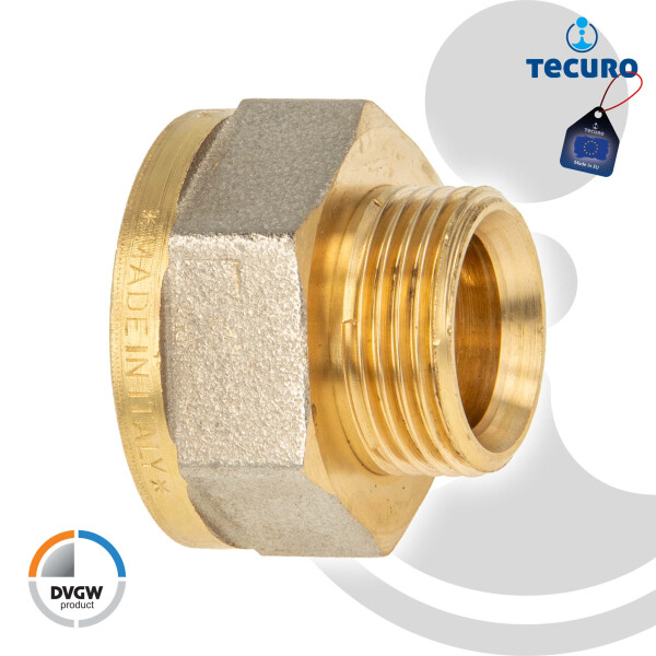 tecuro Reduzierstück Eurokonus G 3/4 Zoll AG x G 1 Zoll IG, DN 20, DVGW, Messing teilvernickelt