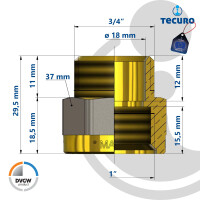 tecuro Reduzierstück Eurokonus G 3/4 Zoll AG x G 1 Zoll IG, DN 20, DVGW, Messing teilvernickelt