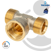 tecuro T-Stück Eurokonus G 3/4 Zoll AG x 3/4 Zoll IG x Eurokonus G 3/4 Zoll AG, DN 20, DVGW, Messing teilvernickelt