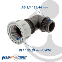 TAVLIT 90° Winkel PP-Schraubverbinder, 1 Zoll ÜWM x 3/4 Zoll AG, 10 bar Typ SEFM134
