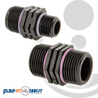 TAVLIT Doppelnippel Self Seal PP-Schraubverbinder, drehbar, beidseitig Außengewinde, 10 bar Typ NS
